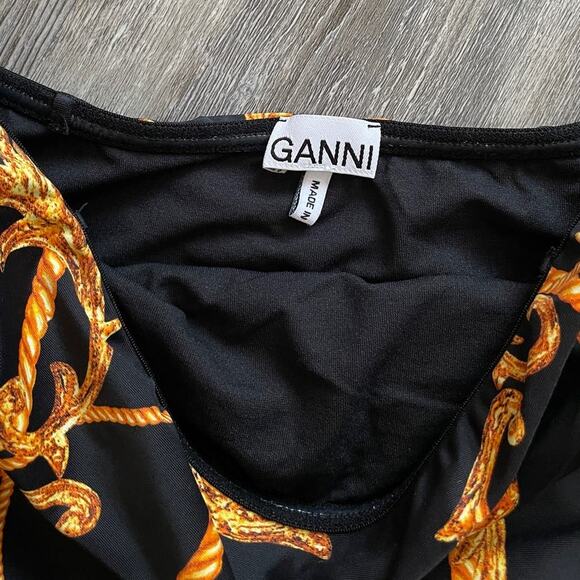 Ganni Black Baroque Print Strapless Ruched One Piece Swimsuit - Picture 4 of 5